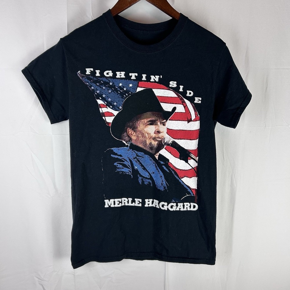 VTG Merle Haggard The Fightin Side T Shirt You Don't Love It Leave Small 2 Sided